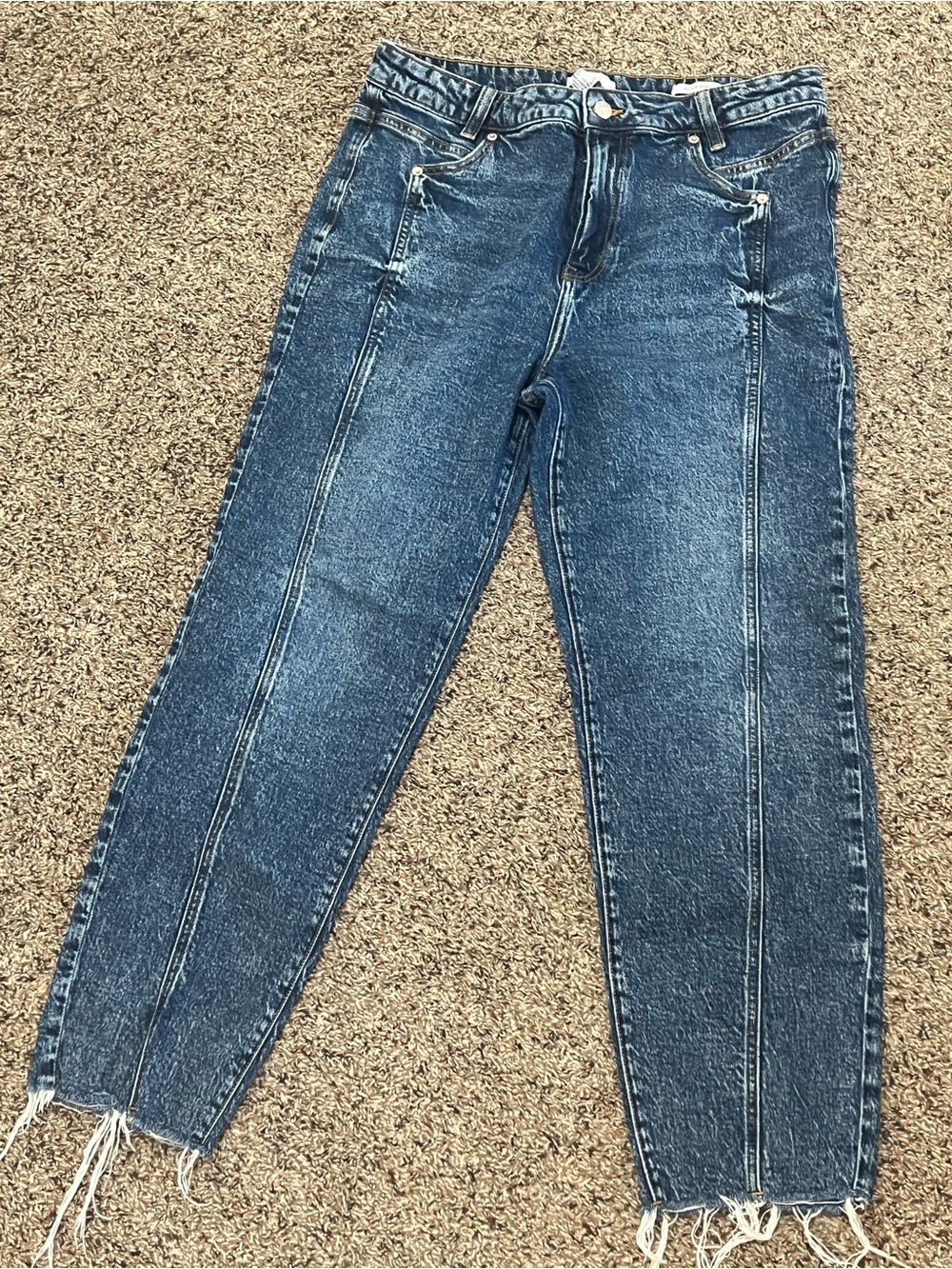 Forever 21 Medium Blue High-Rise Ankle Jeans with Raw Hem